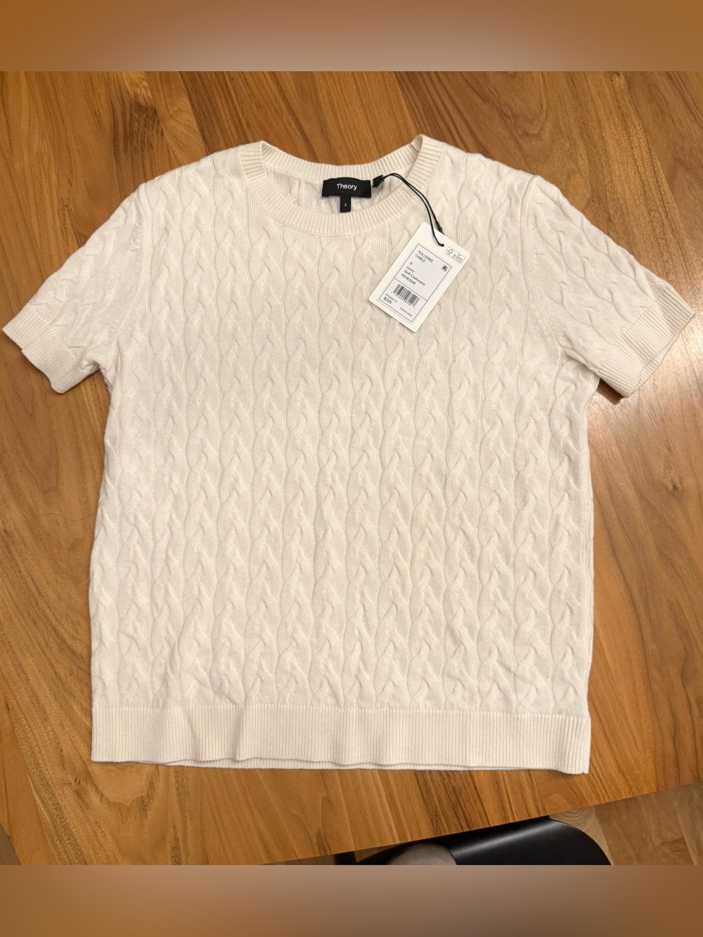Theory Cashmere Cable Knit Short Sleeve Sweater
